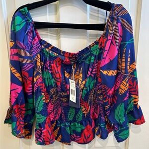 Skies are Blue, smocked waist, square neck top